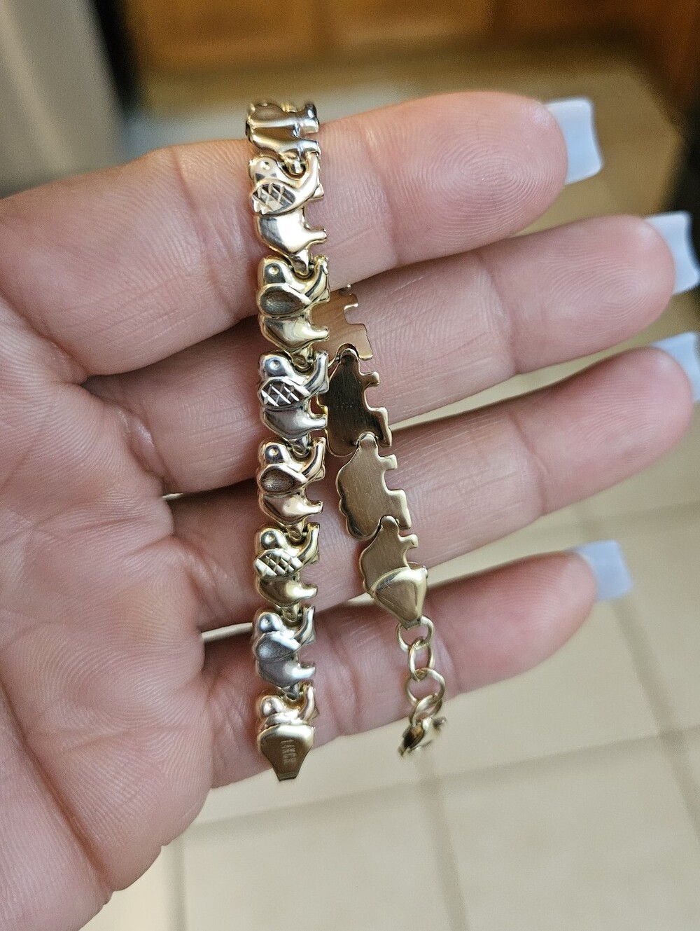 Tri-Color Elephant Bracelet: 14k Gold